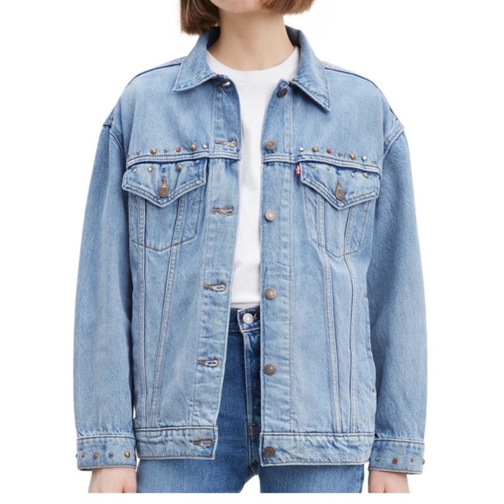 Nwot Levis Bedazzled Jacket Denim Spring Boho Classic Coat Designer Casual $130